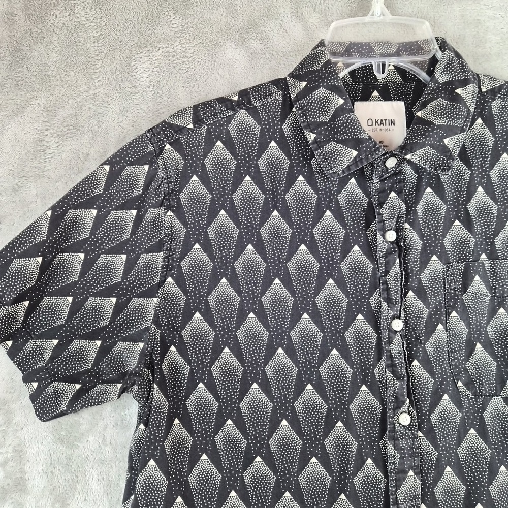 Katin Camp Mens Medium Black Geometric Cotton Surf Beach Resort Short Sleeve